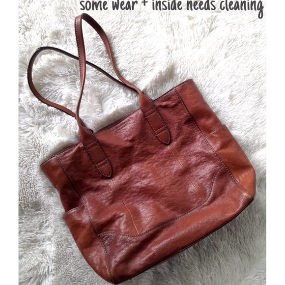 Frye Handbags - large dark brown leather Frye shoulder bag -WEAR & SPOTS  INSIDE